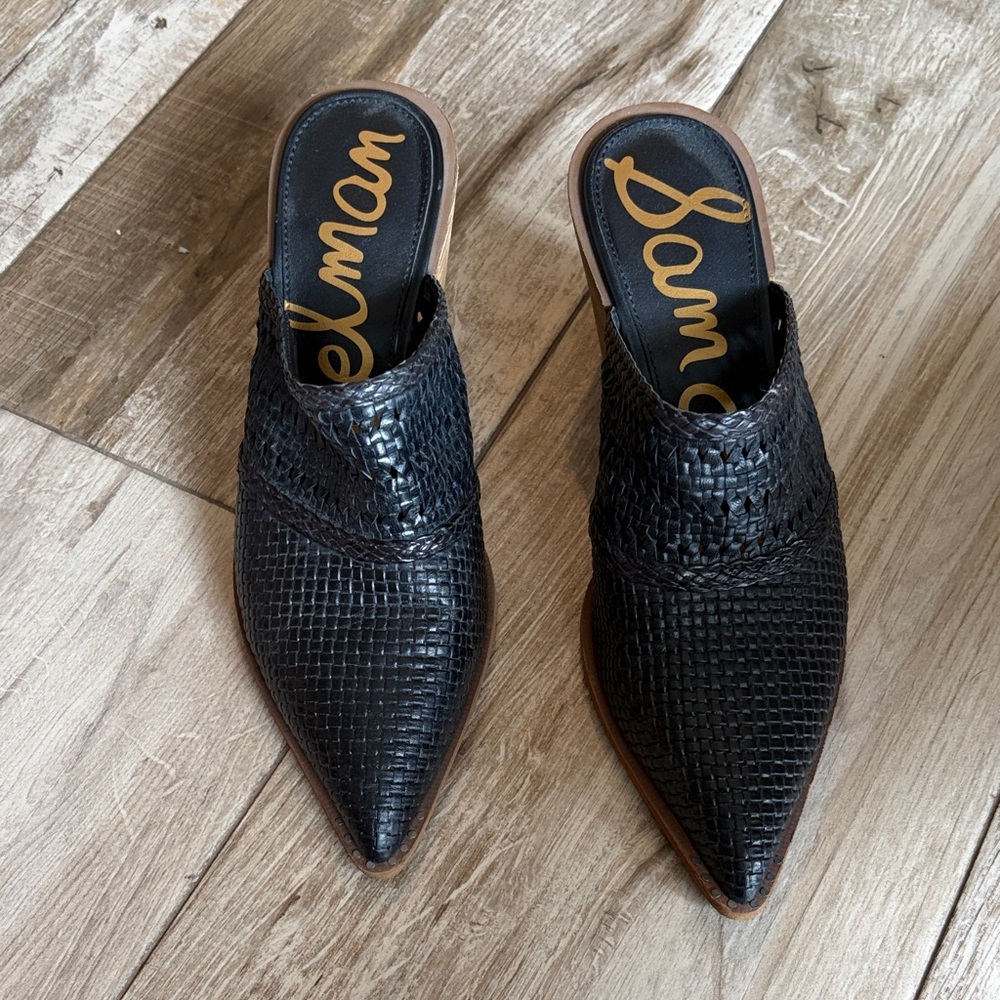 Sam Edelman Black Woven Pointed Mule Slides